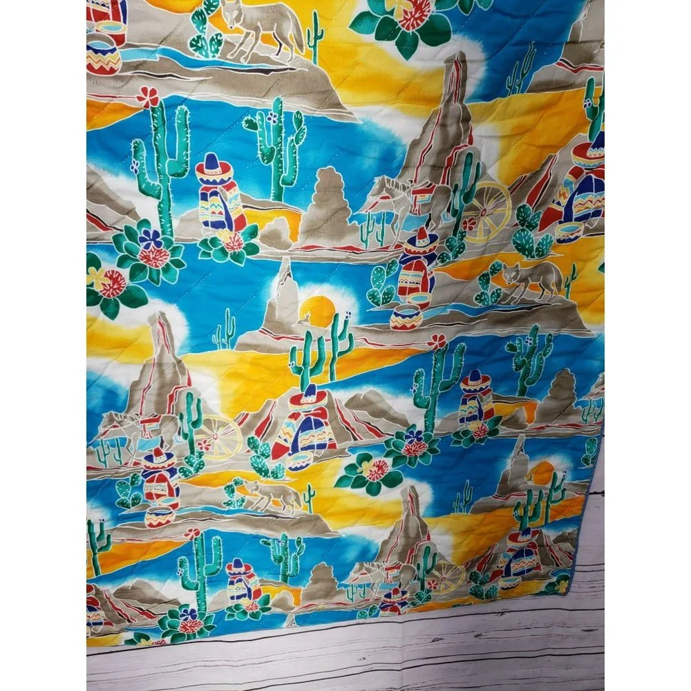 South Western Mexican Lap Baby‎ Blanket Blue Southwestern Quilt Vintage Boho